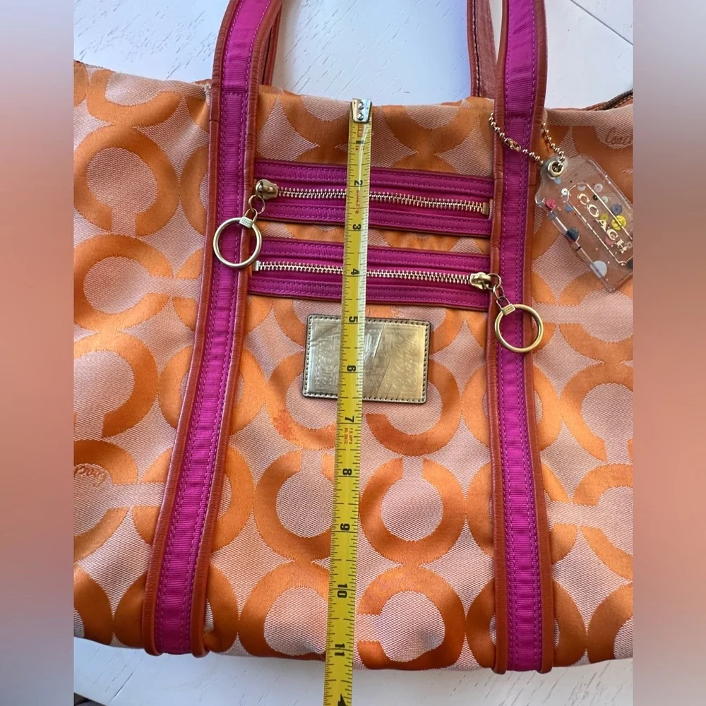 Coach Poppy OP Art Signature Jacquard Leather Orange/pink Tote Shoulder Bag - Picture 15 of 16